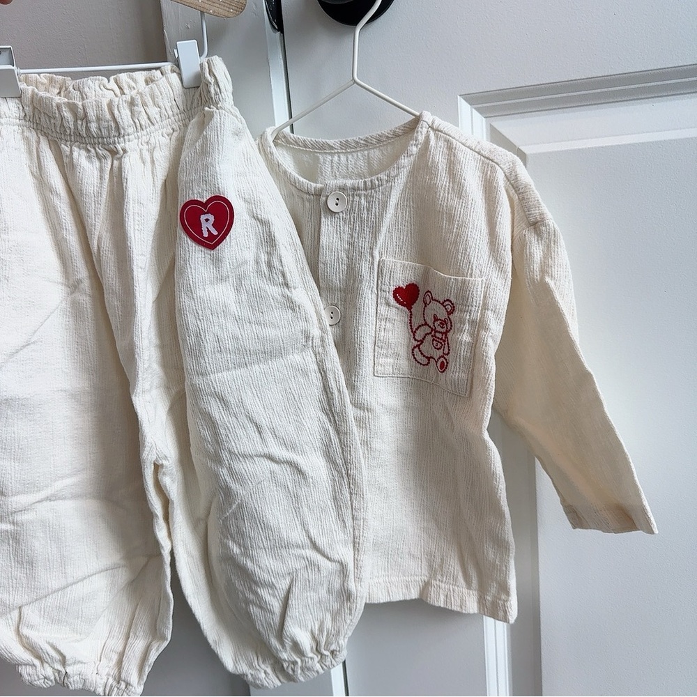 Kids Cream Pajamas with Heart Design